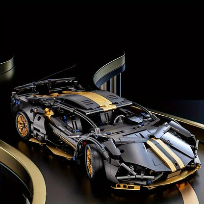 🚗 Set de Bloques de Construcción Auto Deportivo Negro y Dorado – 1300 Piezas