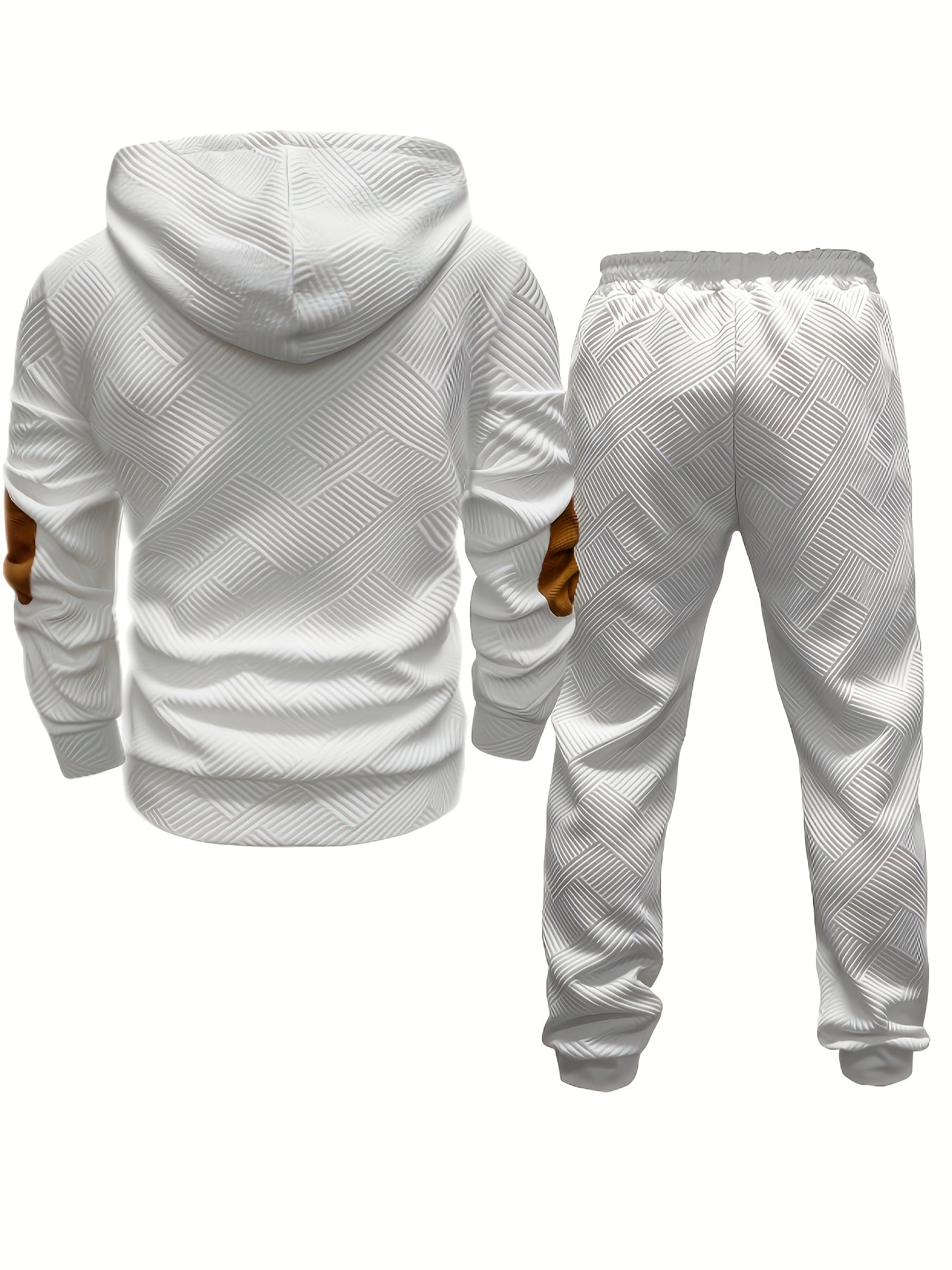 Elegante conjunto de 2 piezas para hombre: sudadera con capucha texturizada de manga larga y pantalón