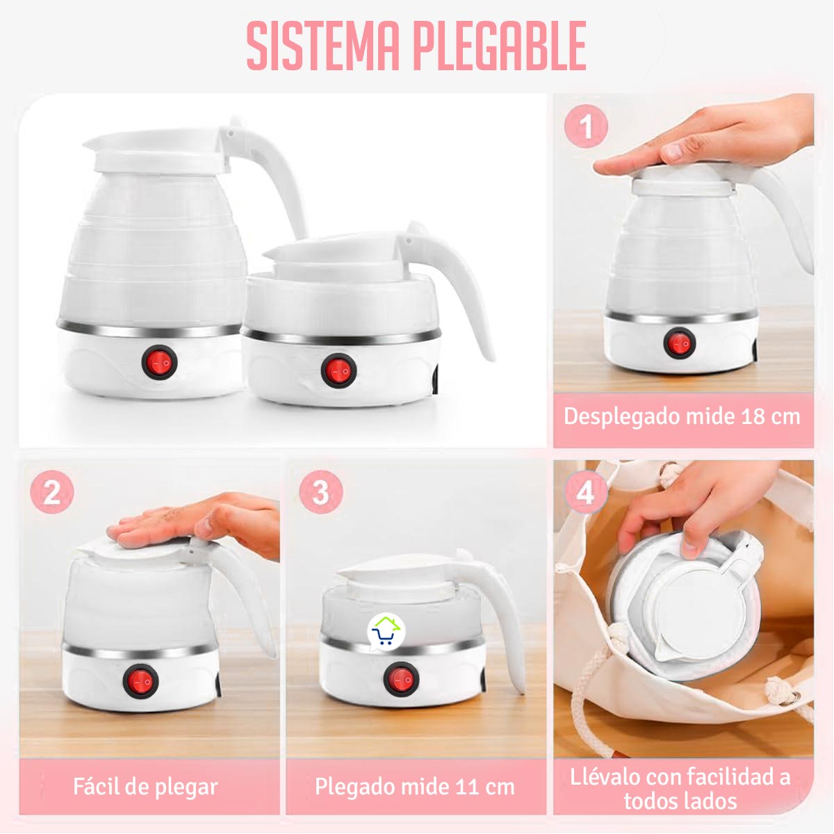 Tetera hervidora de agua, eléctrica y plegable