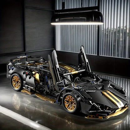 🚗 Set de Bloques de Construcción Auto Deportivo Negro y Dorado – 1300 Piezas