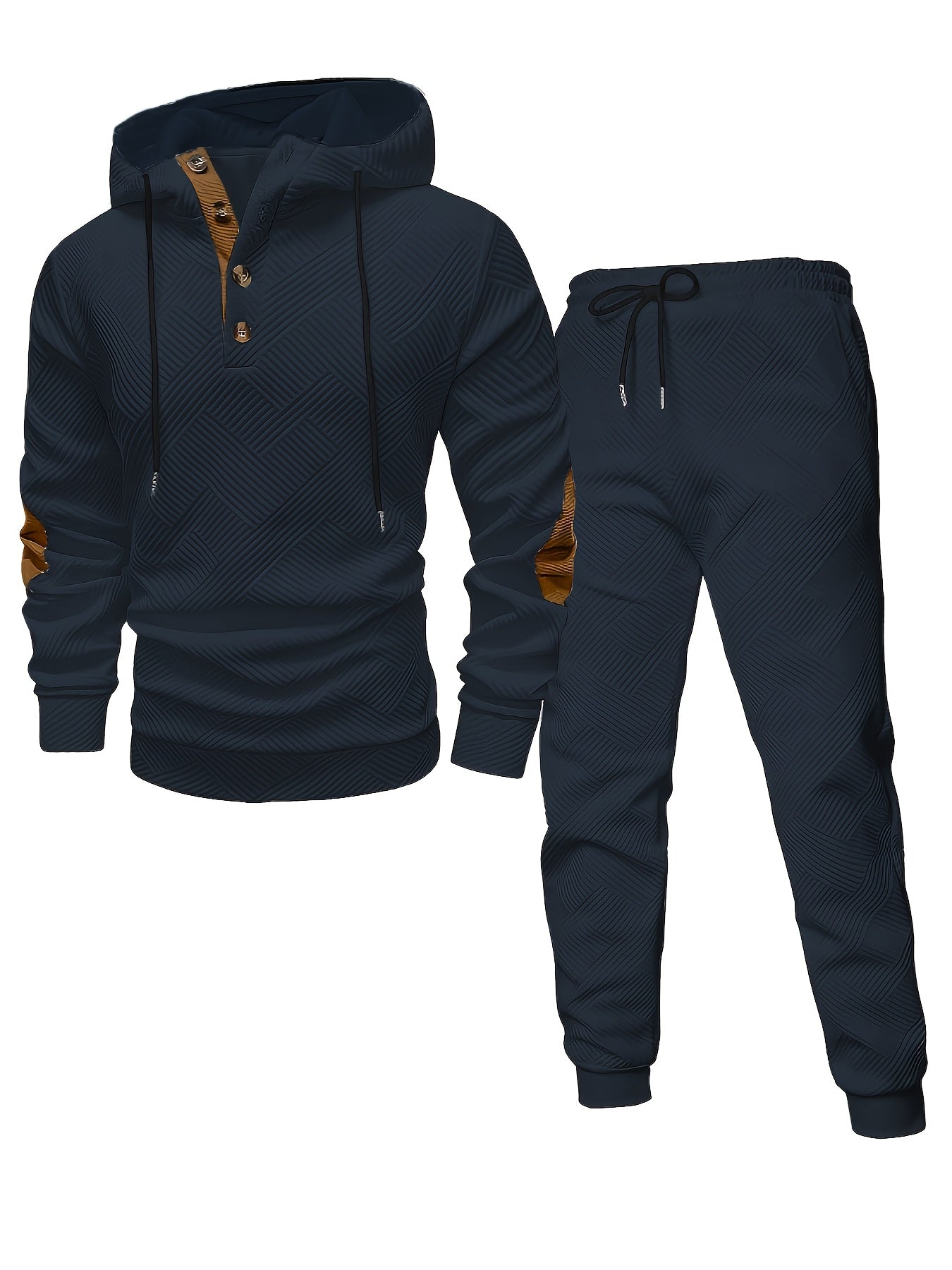 Elegante conjunto de 2 piezas para hombre: sudadera con capucha texturizada de manga larga y pantalón