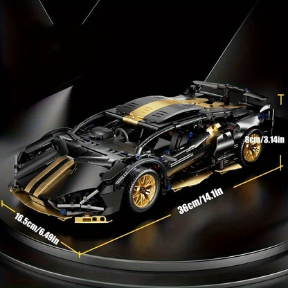 🚗 Set de Bloques de Construcción Auto Deportivo Negro y Dorado – 1300 Piezas