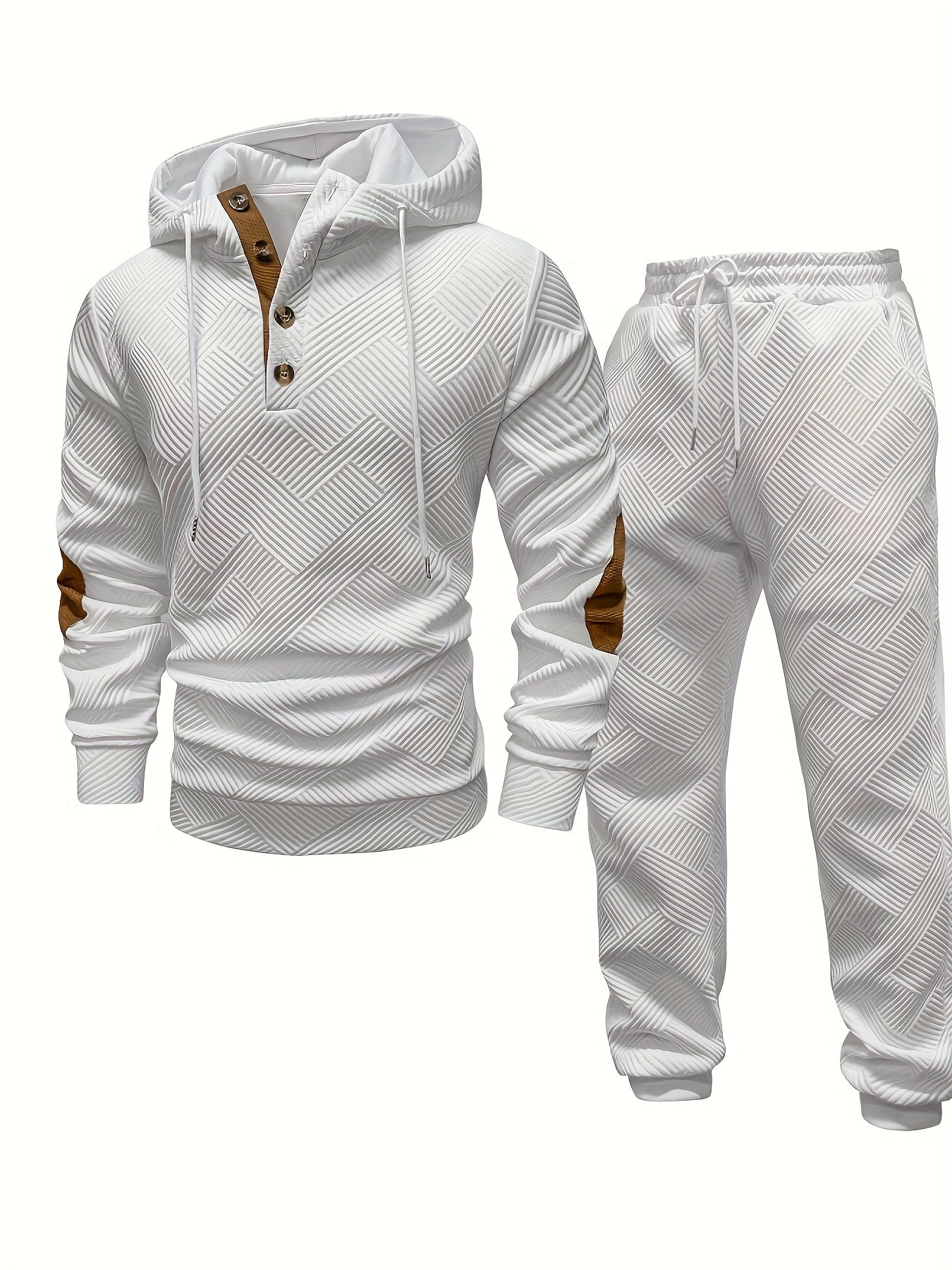 Elegante conjunto de 2 piezas para hombre: sudadera con capucha texturizada de manga larga y pantalón